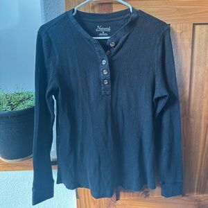 Natural Reflections Black Long Sleeve Henley for Women